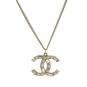 Chanel CC Baguette Reversible Necklace Crystal and Faux Pearl Embellished Metal and Glitter Resin