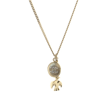 Chanel Bird and CC Pendant Necklace Metal with Crystals