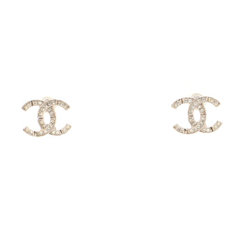 Chanel CC Stud Earrings Crystal Embellished Metal