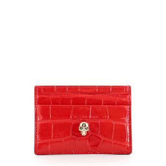 Alexander McQueen Skull Card Holder Crocodile Embossed Leather