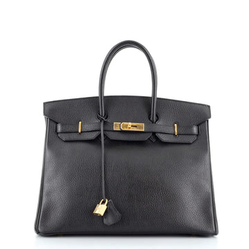 Hermes Birkin Handbag Black Ardennes with Gold Hardware 35
