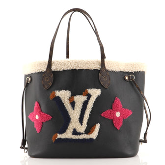 Louis Vuitton Neverfull NM Tote Leather and Monogram Teddy Shearling MM