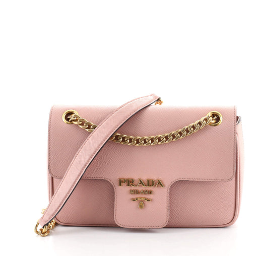 Prada Pattina Flap Shoulder Bag Saffiano Leather Small Pink 88652136