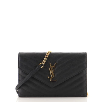 Saint Laurent Classic Monogram Wallet on Chain Matelasse Chevron Leather Small