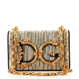 Dolce & Gabbana DG Girls Flap Bag Metallic Fabric Small