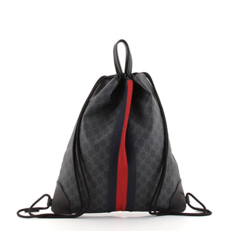 Gucci Web Drawstring Backpack GG Coated Canvas Large