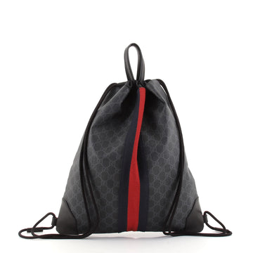 Gucci Web Drawstring Backpack GG Coated Canvas Large