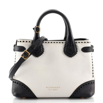 Burberry Brogues Banner Tote Leather and House Check Canvas Small