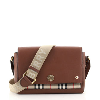Burberry Note Crossbody Bag Leather with Vintage Check Canvas Medium