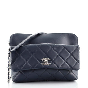 Chanel Zip Top Pocket Crossbody Bag Quilted Calfskin Small