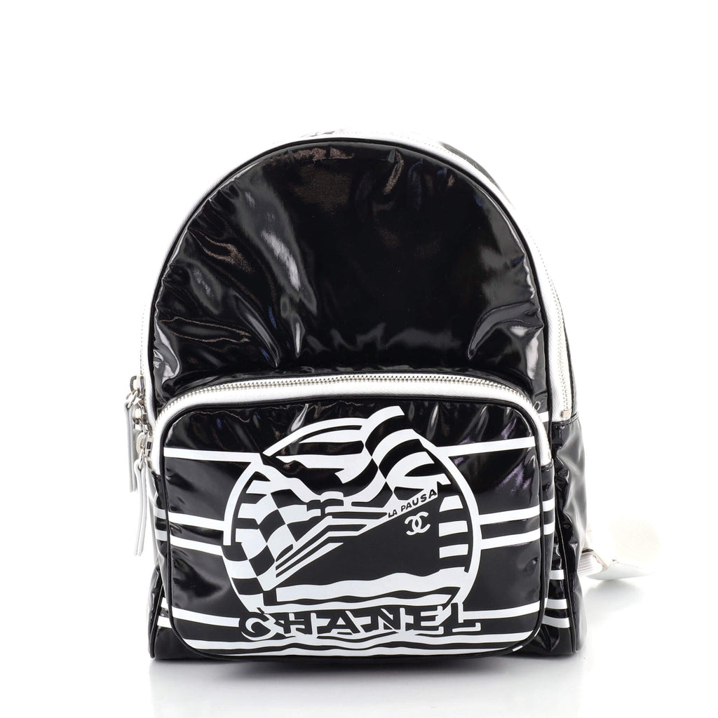 Chanel La Pausa Bay Backpack Printed Vinyl Medium Black 88653127