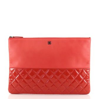 Chanel O Case Clutch Lambskin and Quilted Patent Large
