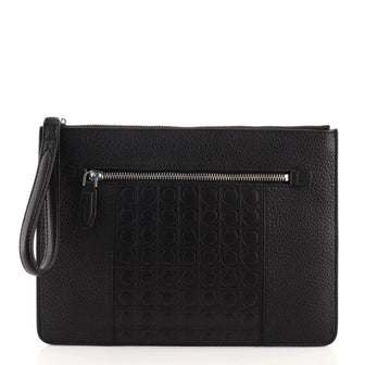 Salvatore Ferragamo Gancini Wristlet Clutch Leather with Embossed Detail Medium