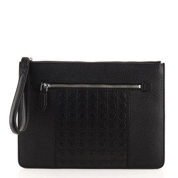 Salvatore Ferragamo Gancini Wristlet Clutch Leather with Embossed Detail Medium