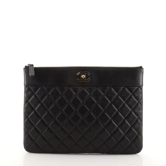Chanel Mademoiselle Vintage O Case Clutch Quilted Sheepskin Medium