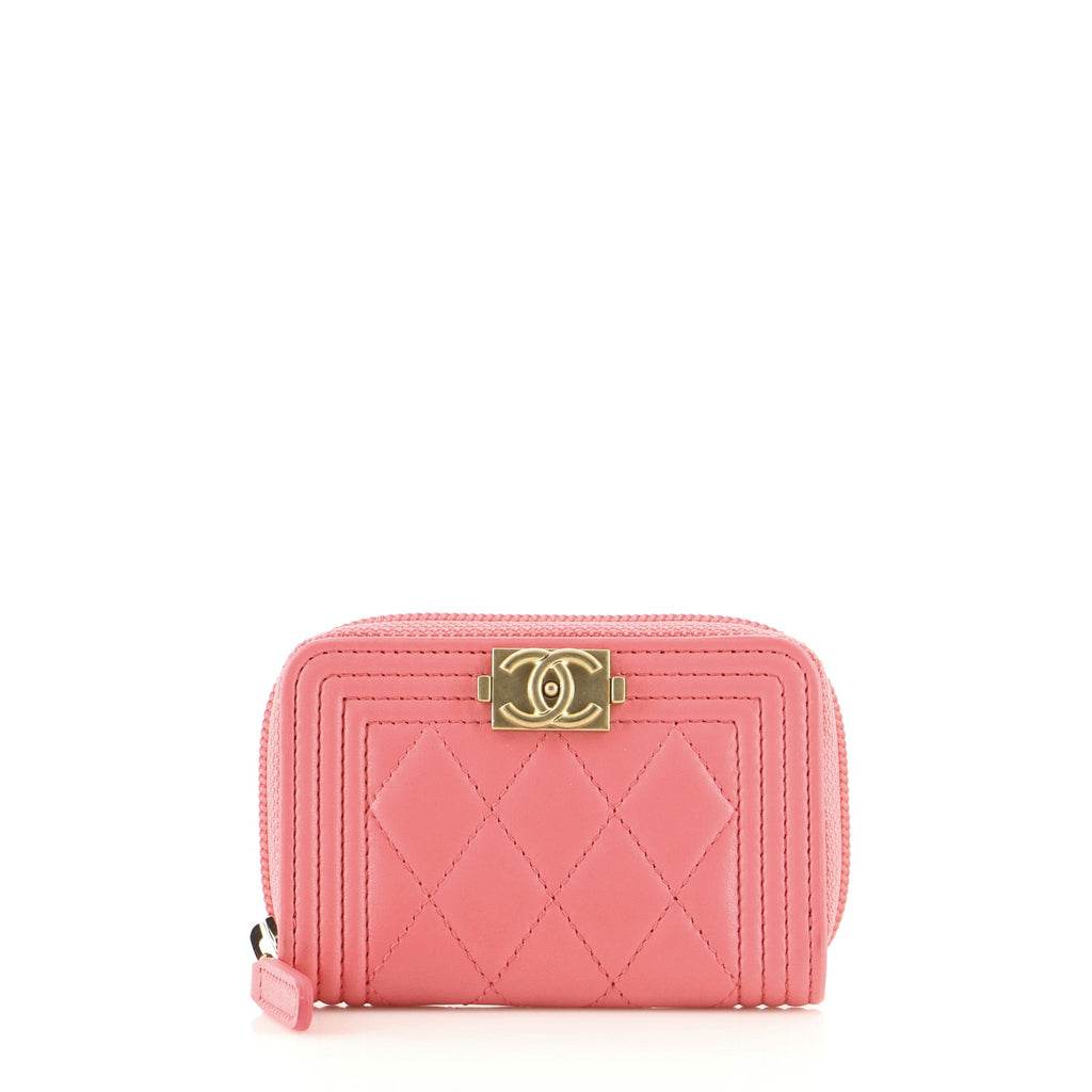 Chanel Boy Zip Coin Purse Quilted Lambskin Small Pink 88653152