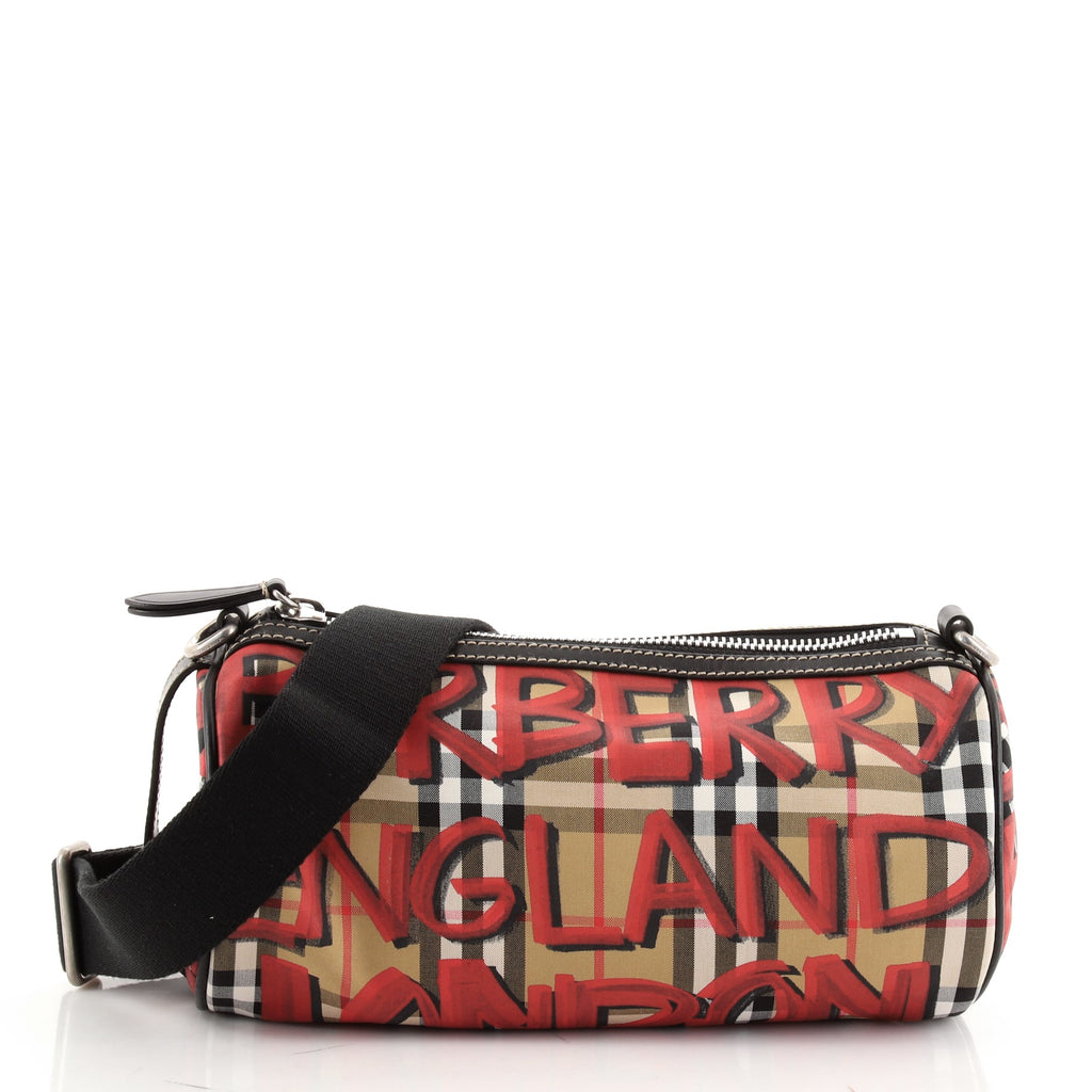 Burberry Graffiti Barrel Bag Vintage Check Canvas Small 88653