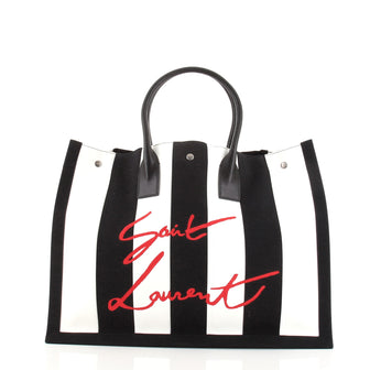 Saint Laurent Noe Shopping Tote Striped Canvas Large