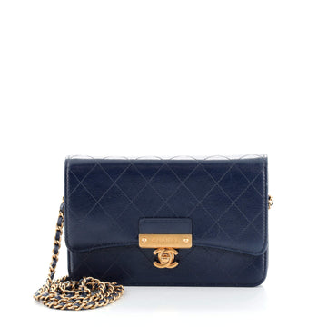 Chanel Logo Plate Wallet on Chain Quilted Goatskin