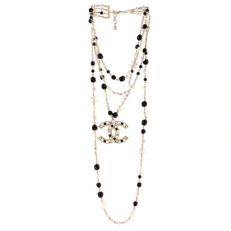 Chanel Multi Strand CC Necklace Crystal Embellished Metal with