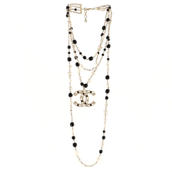 Chanel Multi Strand CC Necklace Crystal Embellished Metal with Faux Pearls and Beads