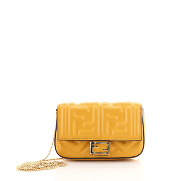 Fendi Chain Baguette Charm Bag Zucca Embossed Leather Nano