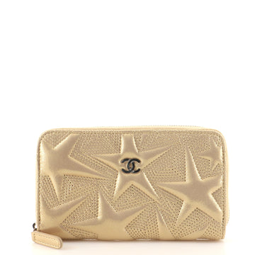 Chanel Zip Around Wallet Star Embossed Lambskin Small