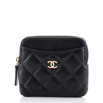 Chanel Square Zip Card Holder Wallet Quilted Lambskin