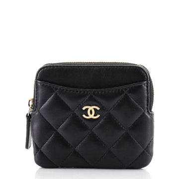 Chanel Square Zip Card Holder Wallet Quilted Lambskin