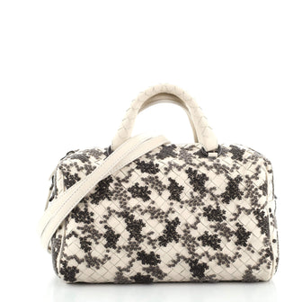 Bottega Veneta In Mist Convertible Boston Bag Embroidered Intrecciato Nappa Small