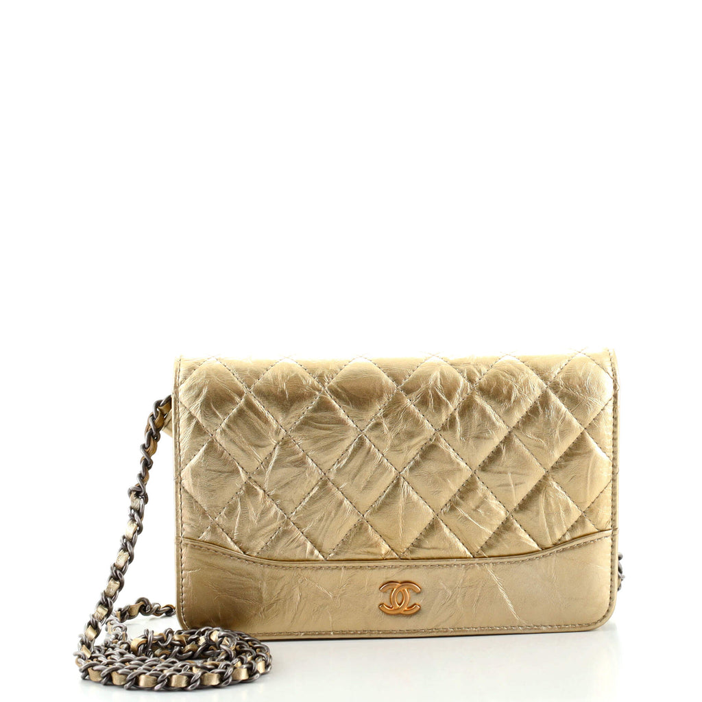 Chanel Metallic Gold Quilted Calfskin Reissue Wallet On Chain