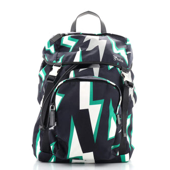 Prada Frankenstein Double Buckle Backpack Printed Tessuto Medium