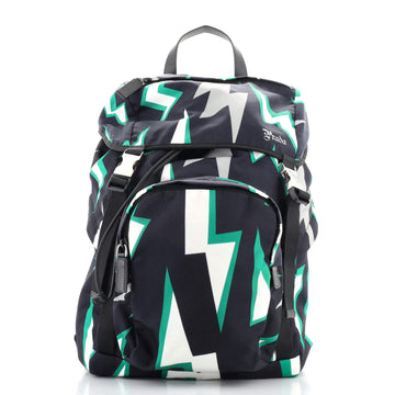 Prada Frankenstein Double Buckle Backpack Printed Tessuto Medium