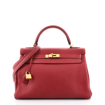 Hermes Kelly Handbag Red Togo with Gold Hardware 32