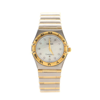 Omega Constellation Quartz Watch Stainless Steel and Yellow Gold with Diamond Bezel and Mother of Pearl 25