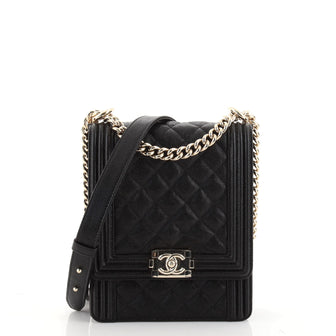 Chanel North South Boy Flap Bag Quilted Caviar Small