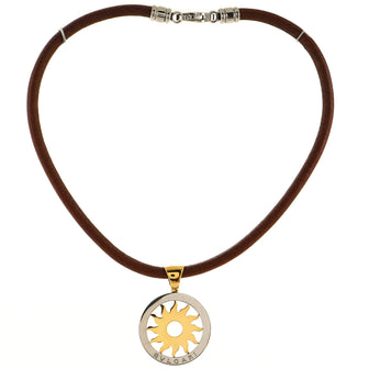 Bvlgari Tondo Sun Pendant Necklace Stainless Steel with 18K Yellow Gold and Cord