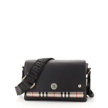 Burberry Note Crossbody Bag Leather with Vintage Check Canvas Medium