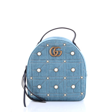 Gucci Pearly GG Marmont Backpack Embellished Matelasse Denim Small