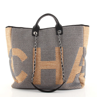 Chanel Deauville Logo Shopping Tote Printed Raffia Large