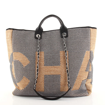 Chanel Deauville Logo Shopping Tote Printed Raffia Large