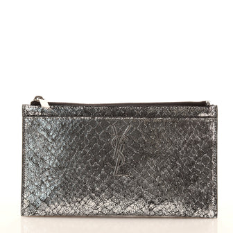 Saint Laurent Classic Monogram Zip Bill Pouch Python Embossed Leather Medium