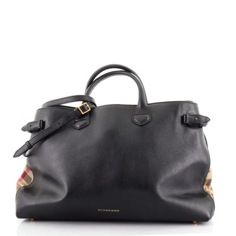 Burberry Banner Tote Leather and House Check Canvas Large