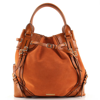 Burberry Bridle Whipstitch Tote Suede with Leather Large