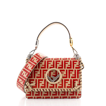 Fendi Kan I F Shoulder Bag Whipstitch Zucca Embossed Leather Medium