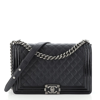 Chanel Boy Flap Bag Quilted Goatskin with Patent New Medium