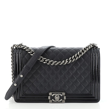 Chanel Boy Flap Bag Quilted Goatskin with Patent New Medium