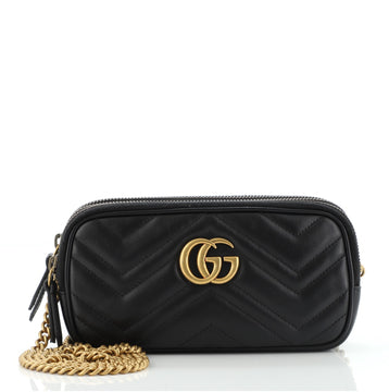 Gucci GG Marmont Triple Zip Chain Bag Matelasse Leather Mini