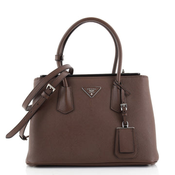 Prada Turnlock Cuir Twin Tote Saffiano Leather Small