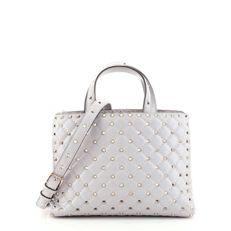 Valentino Rockstud Spike Top Handle Tote Quilted Leather Small